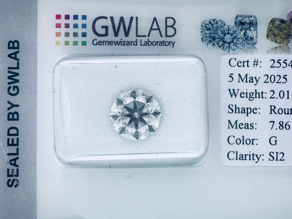 1 pcs 钻石  (天然)  - 2.01 ct - 圆形 - G - SI2 微内含二级 - Gemewizard宝石实验室（GWLab） - （自然 - VG/EX/EX） #1.0