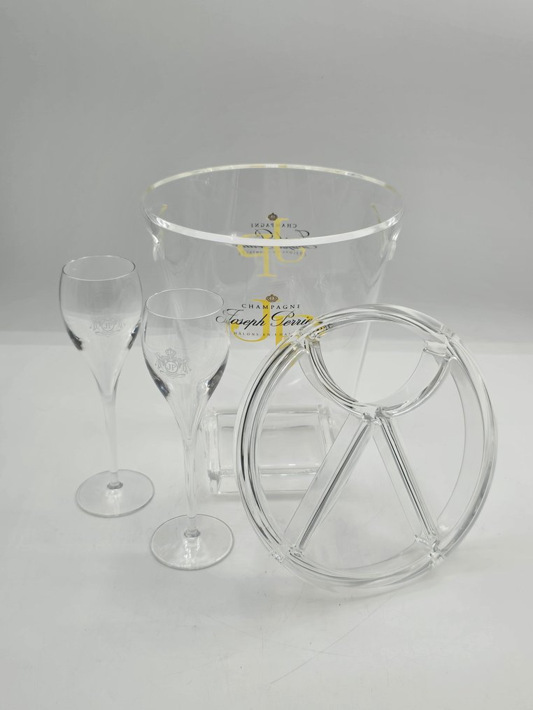 香槟冷却桶 -  Joseph Perrier，配有两个香槟杯 - 有机玻璃 - 带有零食碗 #4.3