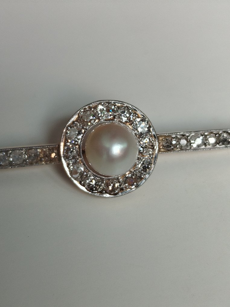 Καρφίτσα - 18 καράτια Κίτρινο χρυσό, Πλατίνα Διαμάντι (Φυσικό)  - Μαργαριτάρι #3.2