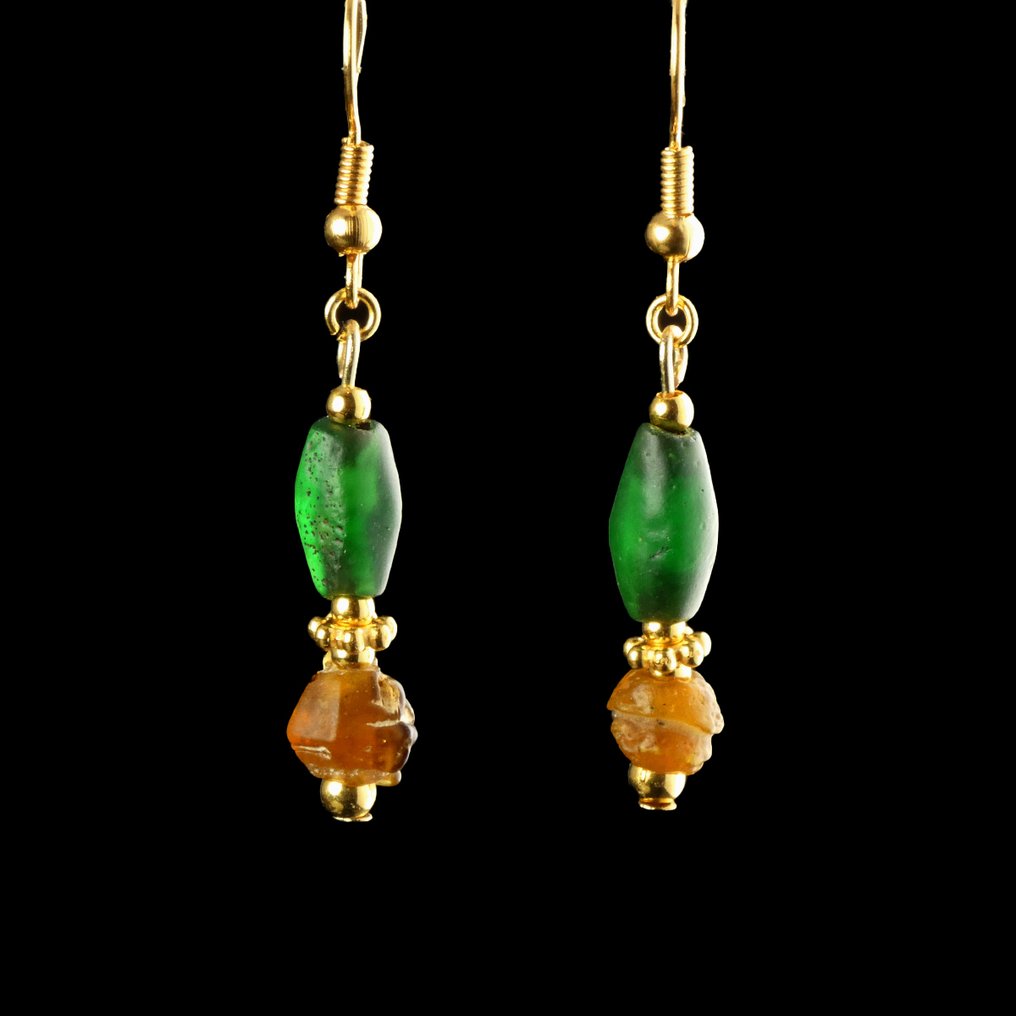 古罗马 罗马玻璃珠耳环 #1.0