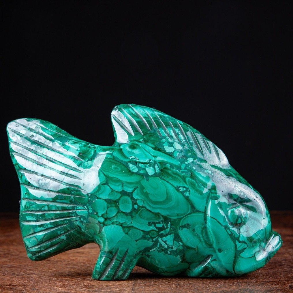 优质孔雀石鱼雕刻 - 高度: 116 mm - 宽度: 188 mm- 1197 g #3.2