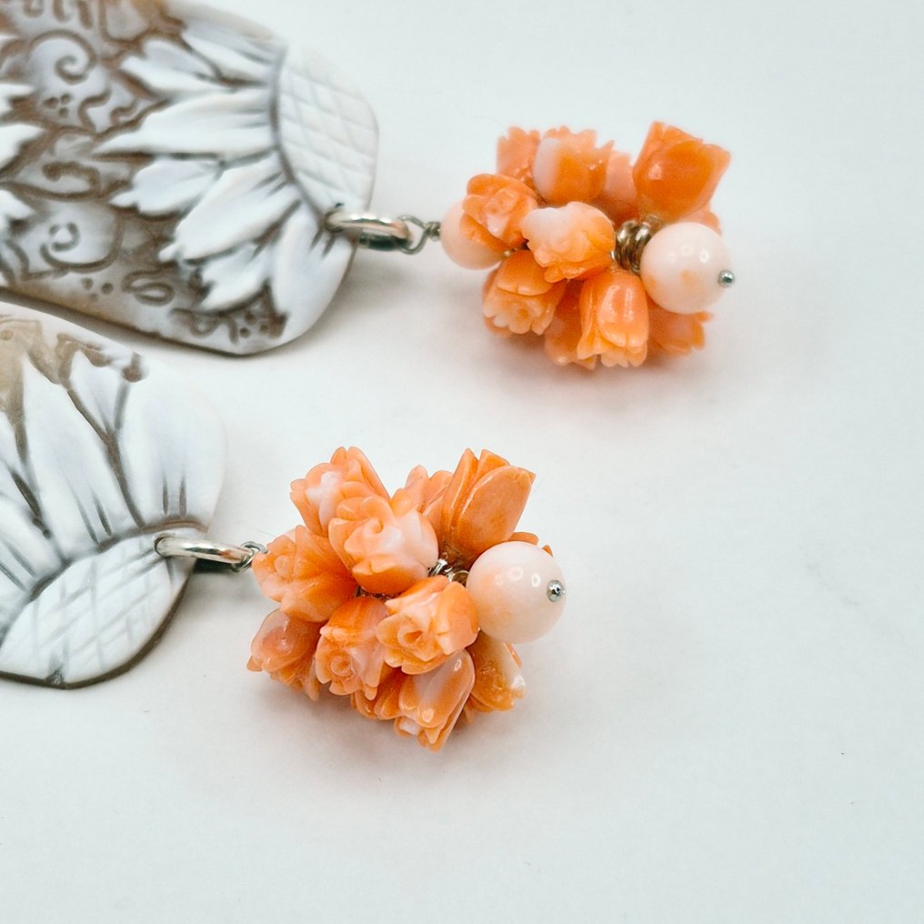 Coral - Argint - Cercei - Cameo și Rose în coral #3.2