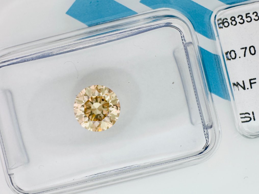 1 pcs 钻石  (天然色彩的)  - 0.70 ct - 圆形 - Fancy 稍帶棕色的 黄色 - SI2 微内含二级 - 国际宝石研究院（IGI） #1.0