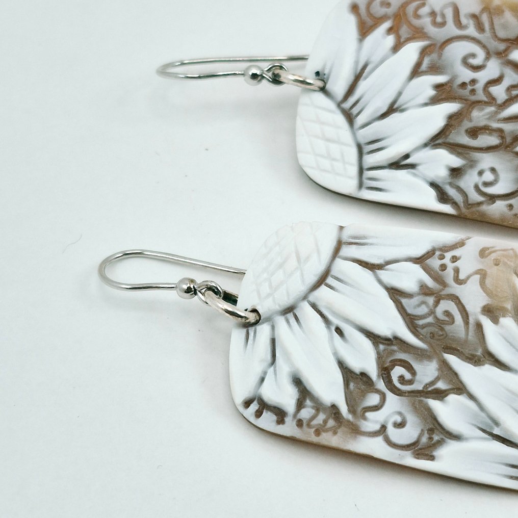 Coral - Argint - Cercei - Cameo și Rose în coral #4.3