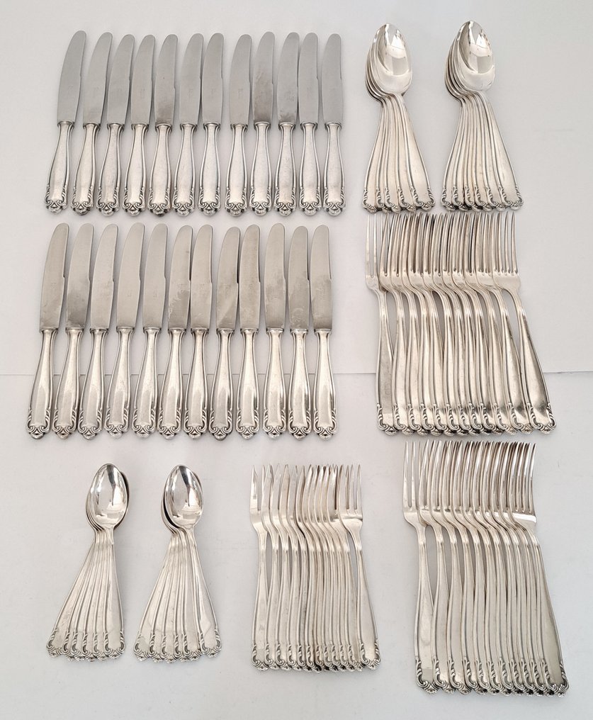 Alpacca Silber 100 - Bestekset (83) - Art Nouveau stijl - Verzilverd #1.1
