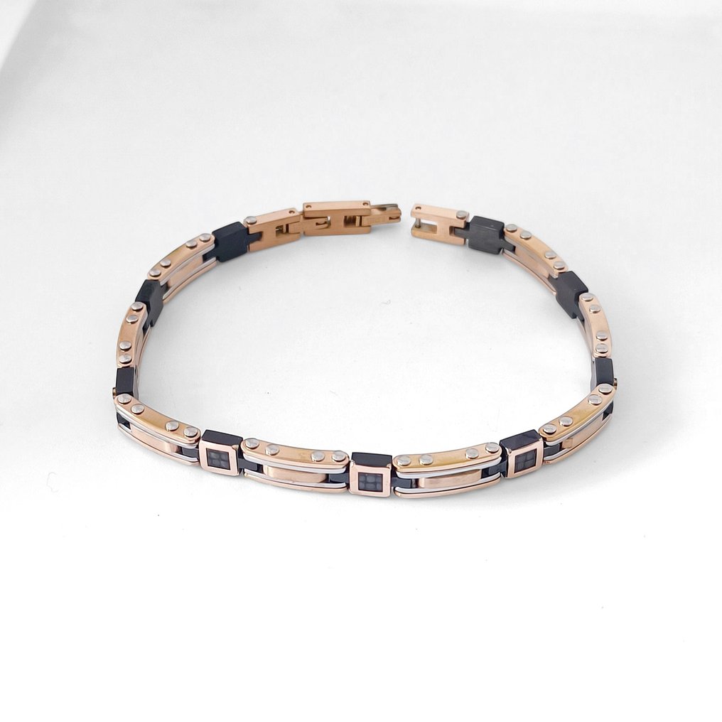 18 克拉 - 不锈钢手链, 玫瑰金 - 手鈪 - 钢铁与黄金 #1.0
