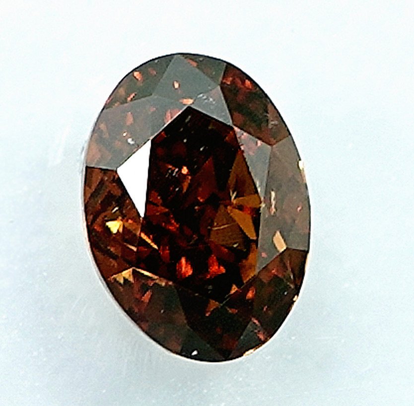 1 pcs 钻石 (天然色彩的) - 0.42 ct - 椭圆形 - Fancy deep 稍帶棕色的, 似橙色 黄色 - SI1 微内含一级 - 国际宝石研究院(IGI) #1.0