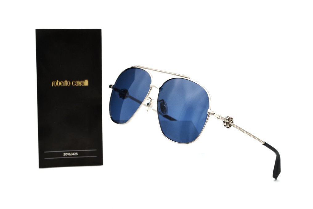 Roberto Cavalli - SRC008V Manufactured by De Rigo - Silver Metal Aviator Design & Blue Lenses - *New - Γυαλιά ηλίου #4.3