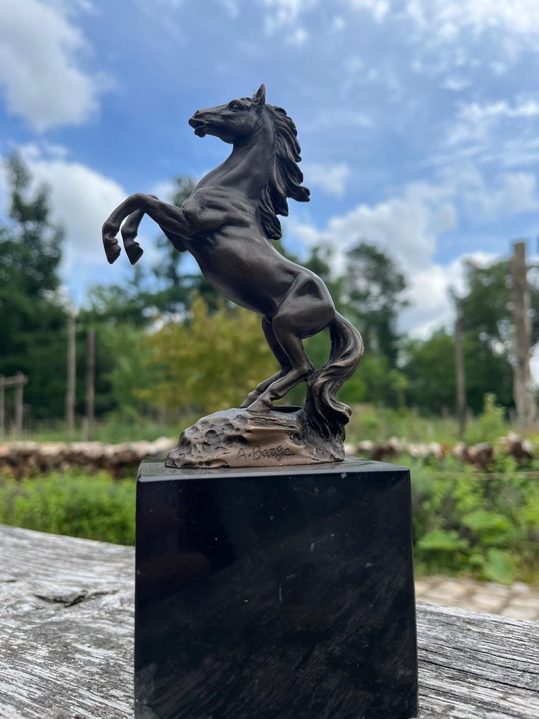 A.Barge - Γλυπτό, Steigerend Paard - 22 cm - Μπρούντζος, Μάρμαρο #2.1