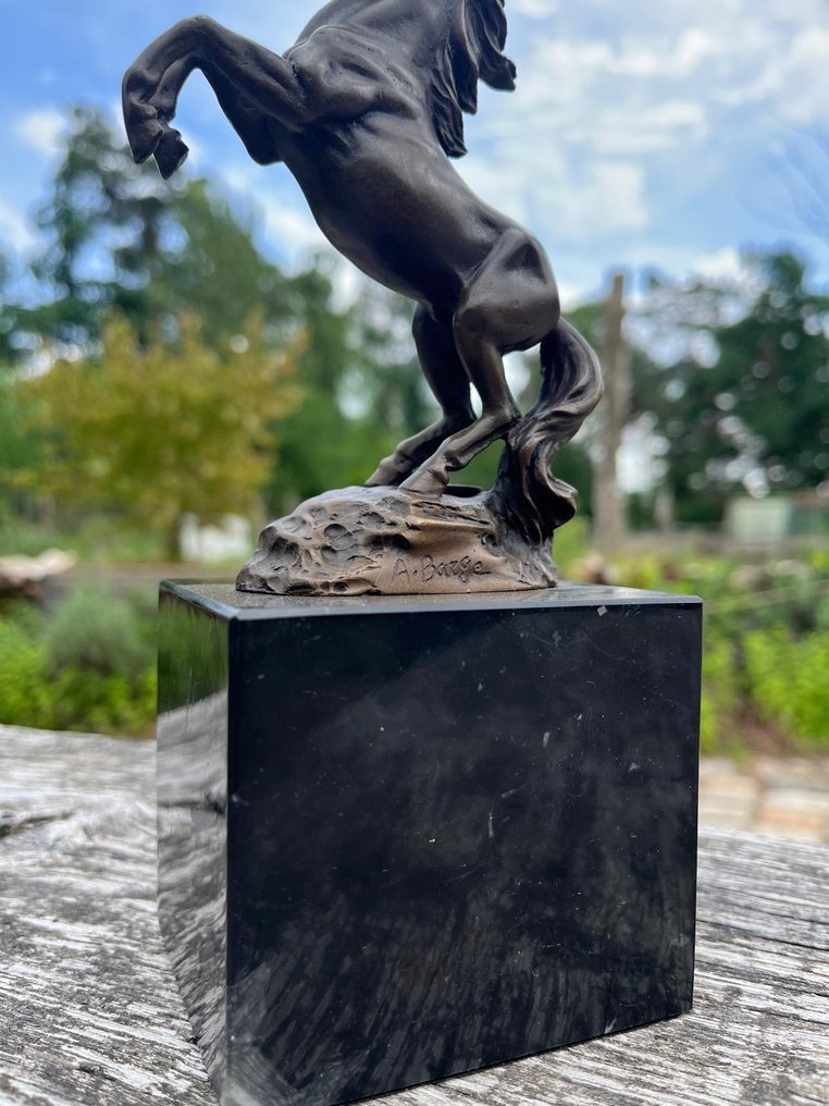 A.Barge - Γλυπτό, Steigerend Paard - 22 cm - Μπρούντζος, Μάρμαρο #4.3