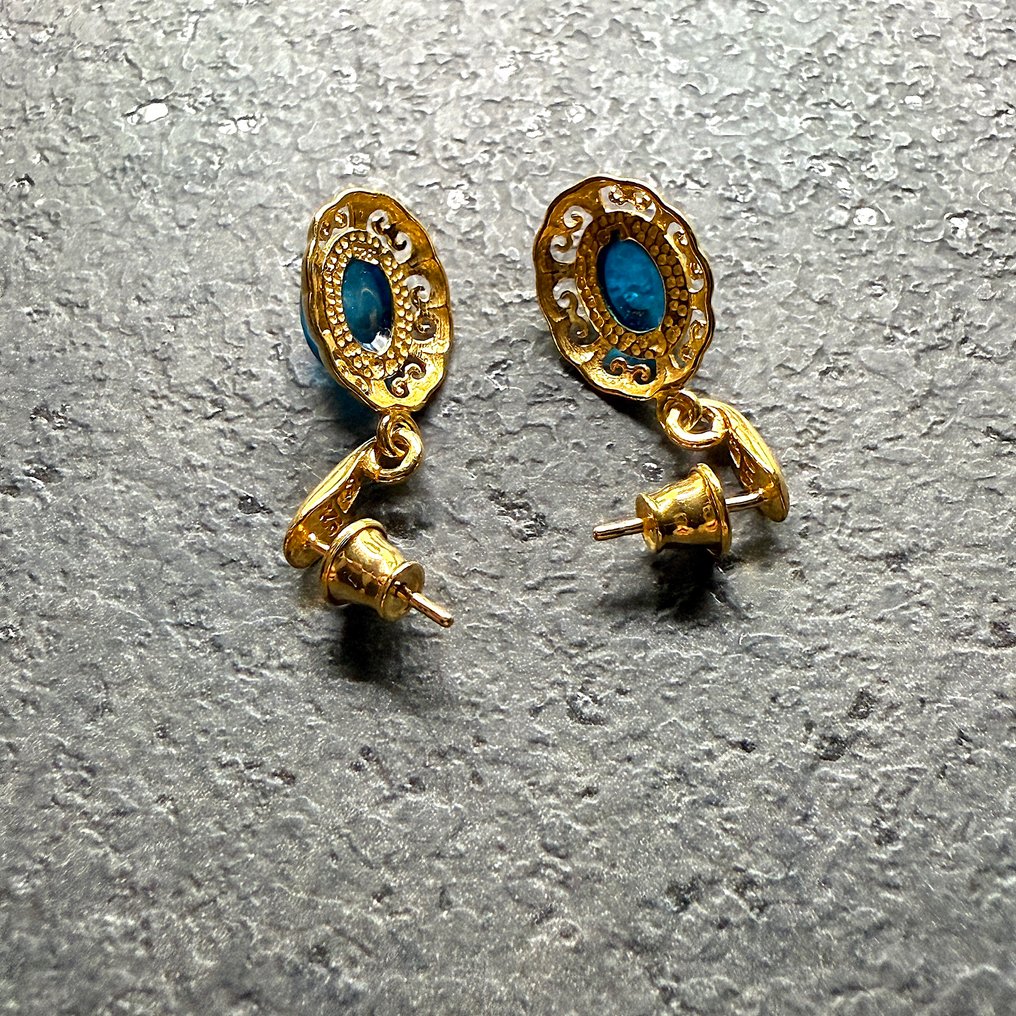 天然波罗的海琥珀耳环，纯银镀金 - 琥珀 - Succininte #2.1