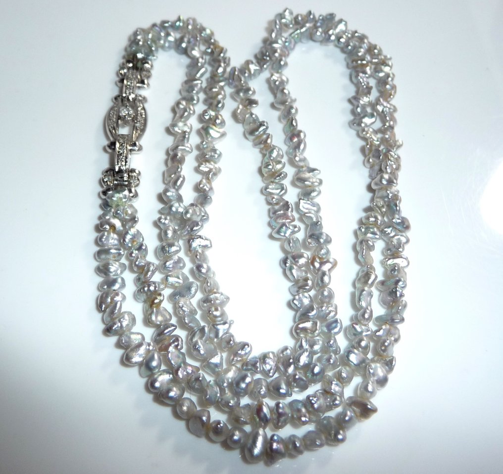Κολιέ - 18 καράτια Λευκός χρυσός - 0.25ct. tw. Διαμάντι (Φυσικό) - Keshi-Perlen Rüschenbeck #1.0