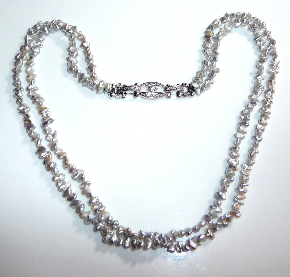 Κολιέ - 18 καράτια Λευκός χρυσός - 0.25ct. tw. Διαμάντι (Φυσικό) - Keshi-Perlen Rüschenbeck #2.1