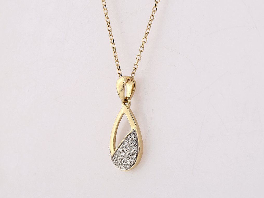 Κολιέ με μενταγιόν - 14 καράτια Κίτρινο χρυσό -  0.06ct. tw. Διαμάντι (Φυσικό)  #2.1