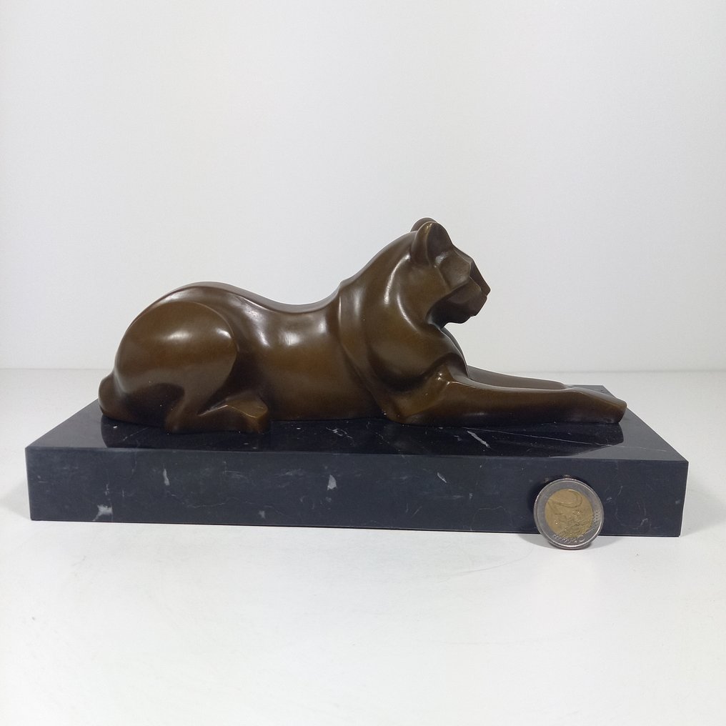 雕塑, "Reclining Cat" in Art Deco Style - 25.5 cm - 铜绿青铜 #3.2