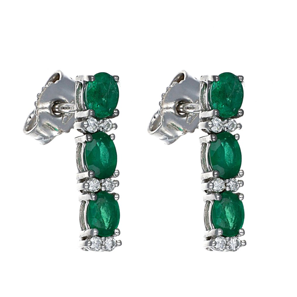 Cercei - 18 ct. Aur alb - 1.08ct. tw. Smarald - Diamant #1.0