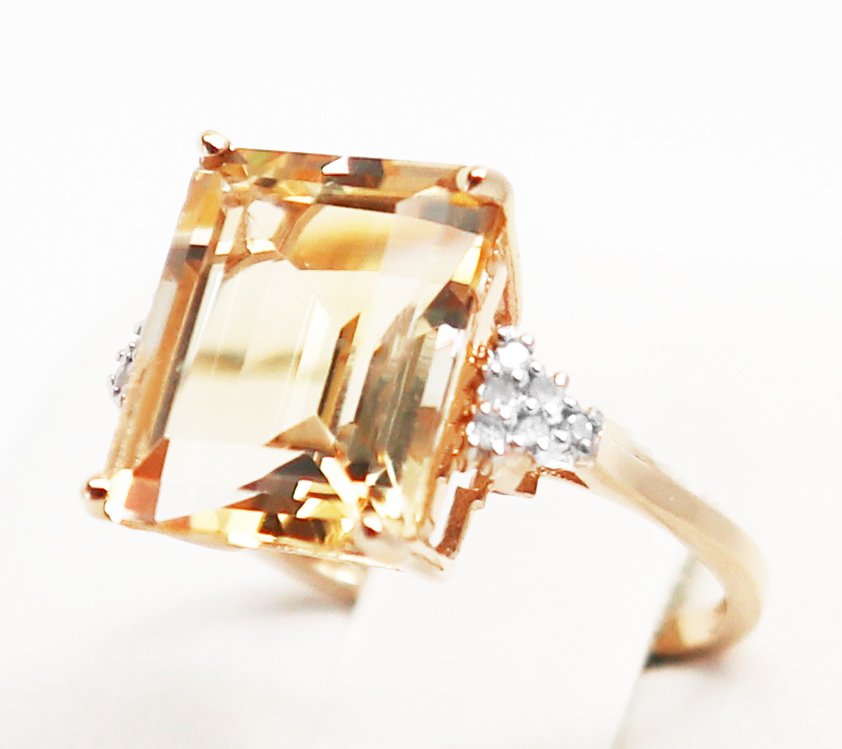 没有保留价 - 戒指 - 14K包金 黄金 黄水晶 - 钻石 #2.1