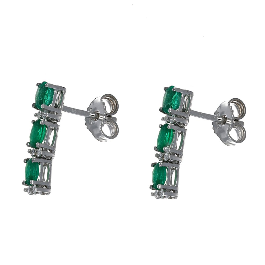 Cercei - 18 ct. Aur alb - 1.08ct. tw. Smarald - Diamant #3.2