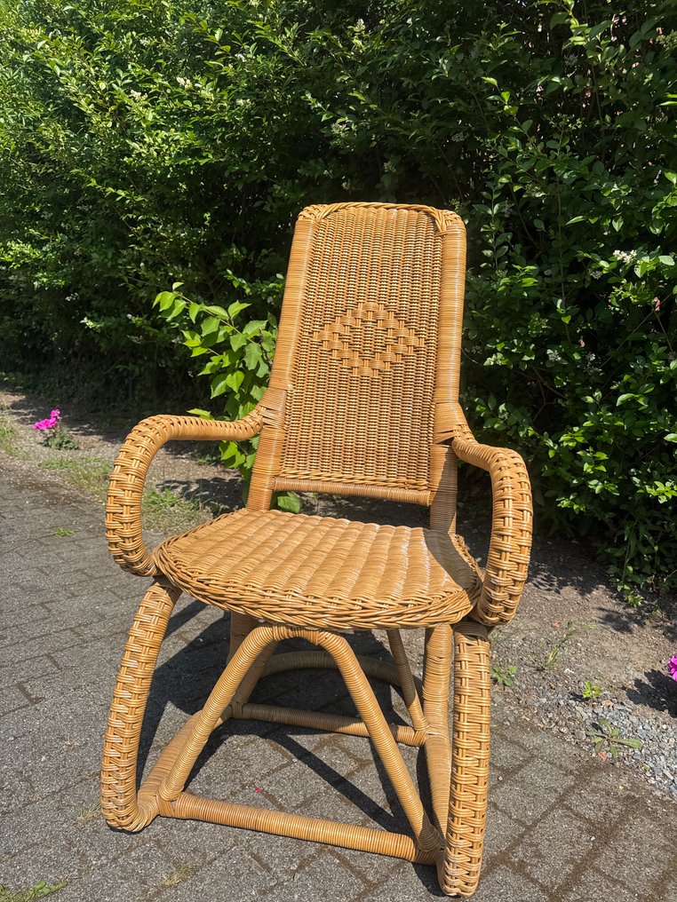 靠背椅 - 藤 - 80年代原装手工竹制藤椅 #4.3
