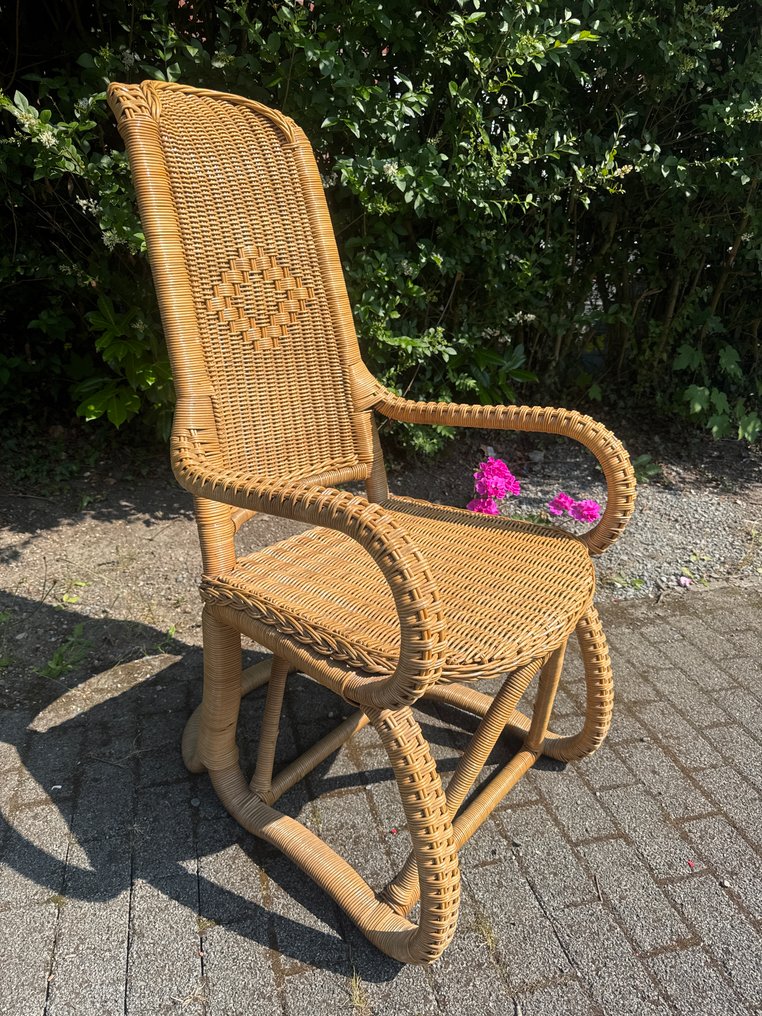 靠背椅 - 藤 - 80年代原装手工竹制藤椅 #1.0