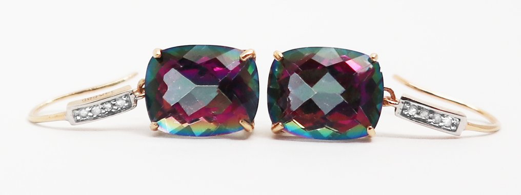 χωρίς τιμή ασφαλείας - Σκουλαρίκια - 14 καράτια Κίτρινο χρυσό Τοπάζιο - Διαμάντι #4.3