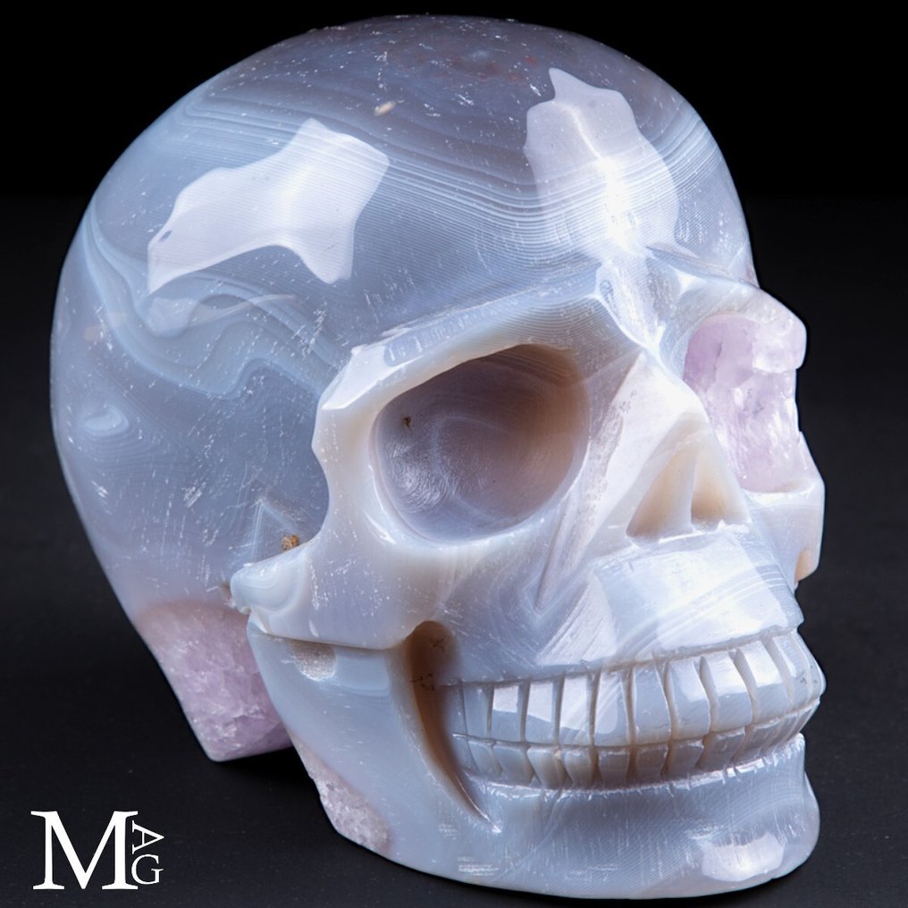 Χαλκηδόνιο και Αμέθυστος - Λεπτοδουλεμένο κρανίο - Υπέροχο ορυκτό. - Ύψος: 132 mm - Πλάτος: 91 mm- 1732 g #2.1