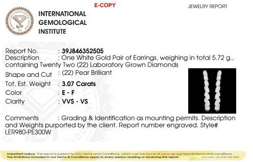 小型钉状耳环 - 14K包金 白金 -  3.07ct. tw. - 钻石 - 梨形内穿环形耳环 #1.0