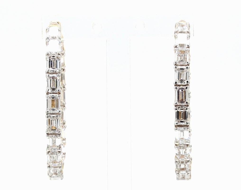 耳釘耳環 - 14 克拉 黃金 - 5.48ct. tw. - 鉆石 - 内外环耳环 #1.0