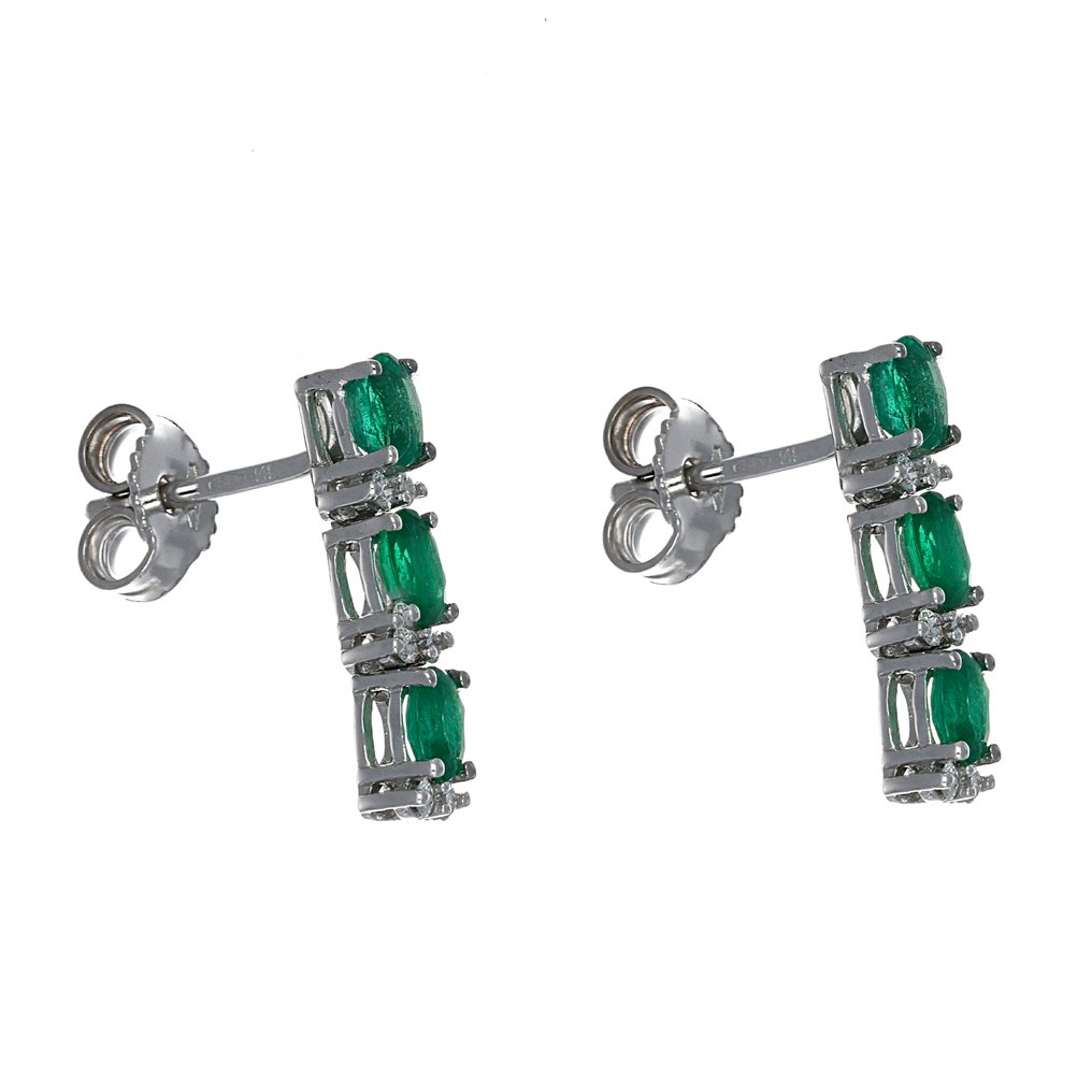 Cercei - 18 ct. Aur alb - 1.08ct. tw. Smarald - Diamant #4.3