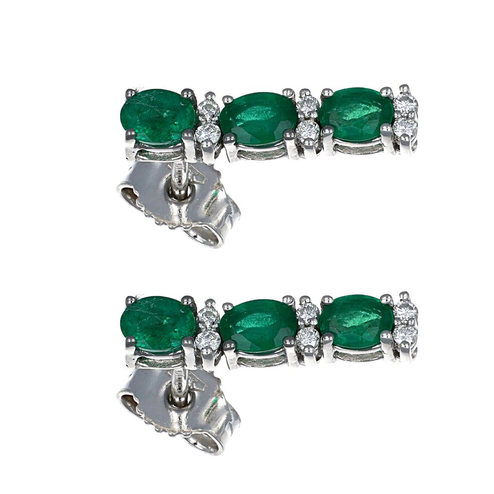 Cercei - 18 ct. Aur alb - 1.08ct. tw. Smarald - Diamant #2.1