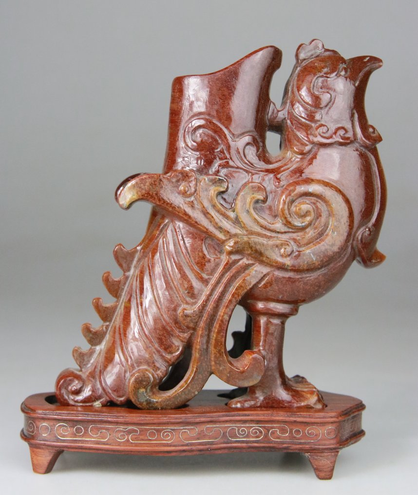 Γλυπτό - Κουκλίτσα - Χιμέρη Ρυθτόν - Γλυπτό - Βάση από ξύλο - Oeil de Tigre - Κίνα - 20th century #2.1