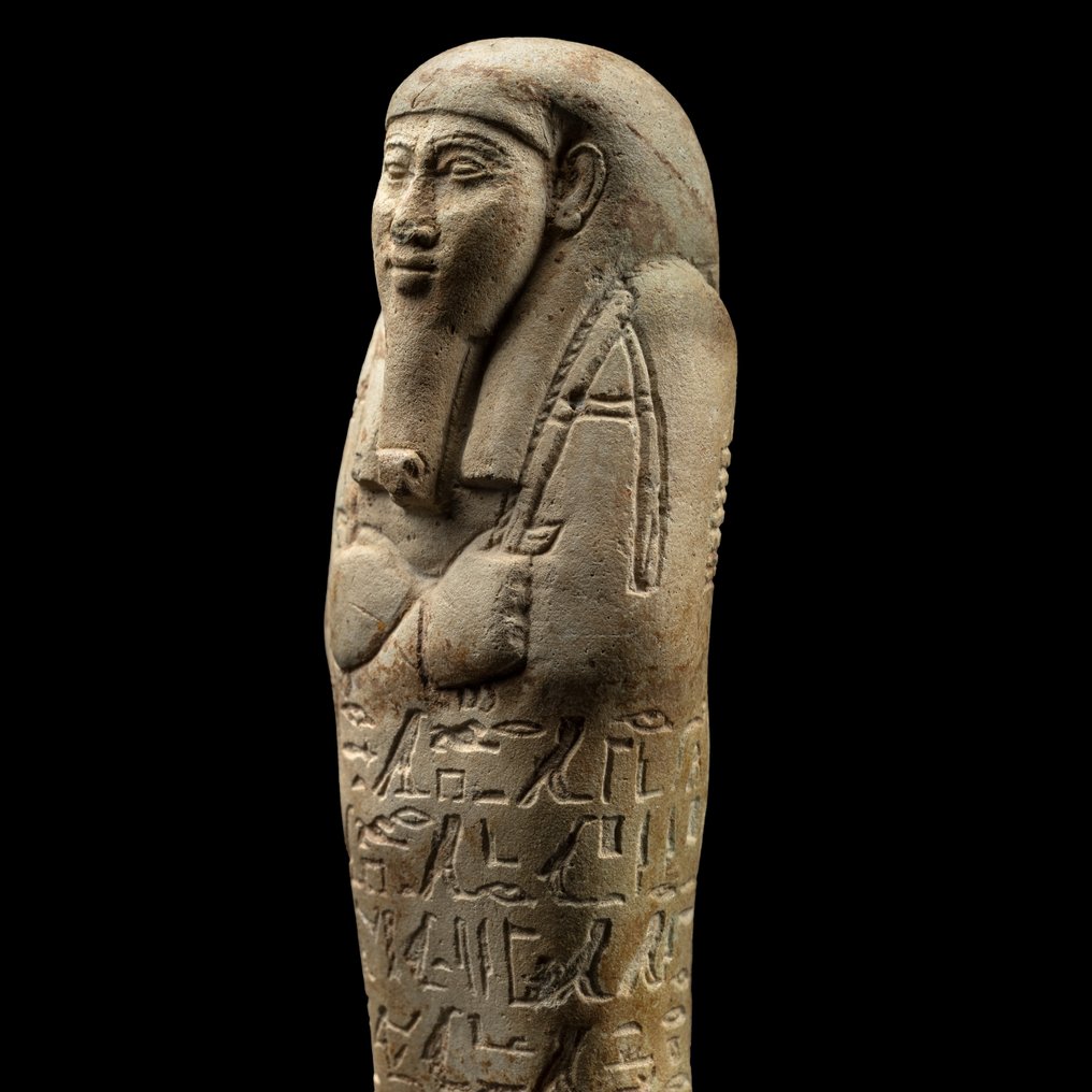 Ancient Egyptian Faience Ushabti for Horiraa. Dynasty XXVI, Reign of Necao II, 610-595 BC. 17.5 cm height. #3.2