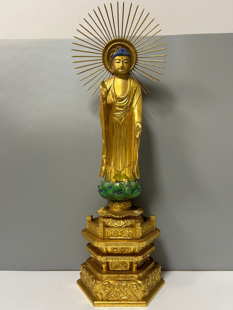 Extra-large(55cm) Gilded wooden sculptured  Amida Nyorai statue standing on lotus base - Άγαλμα Ξύλο - Ιαπωνία #3.2
