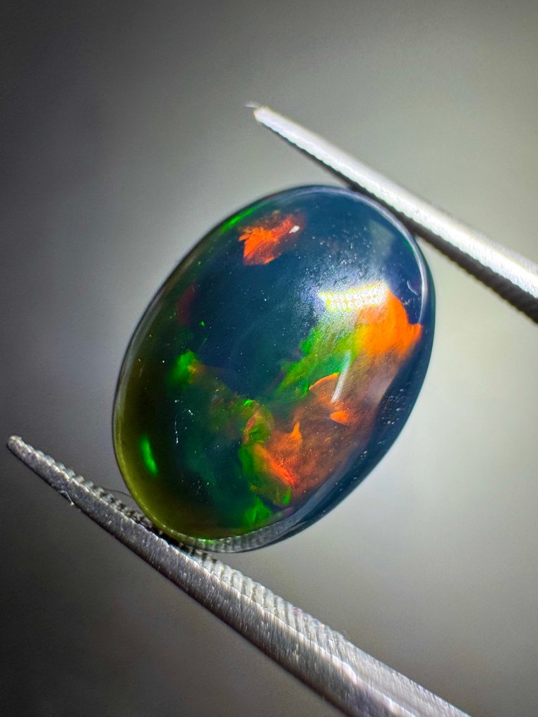 Opale nera dell'Etiopia. 3,32 carati. Nessuna riserva di prezzo. Cabochon ovale - Altezza: 13.7 mm - Larghezza: 10.05 mm- 0.66 g #1.0