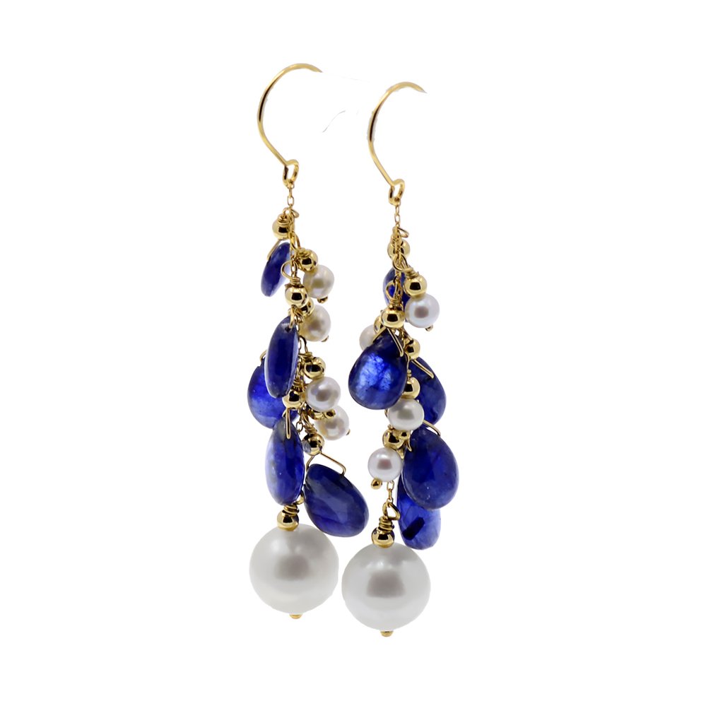 Sans prix de réserve - Boucles d'oreilles - 18 carats Or jaune Perle - Saphir #4.3