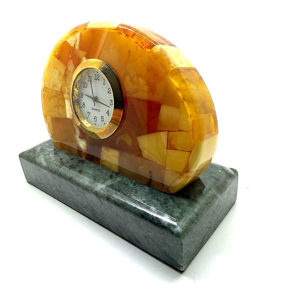 天然琥珀马赛克壁炉台钟,底座为花岗岩 - 琥珀 - Baltic amber - succinite #1.0