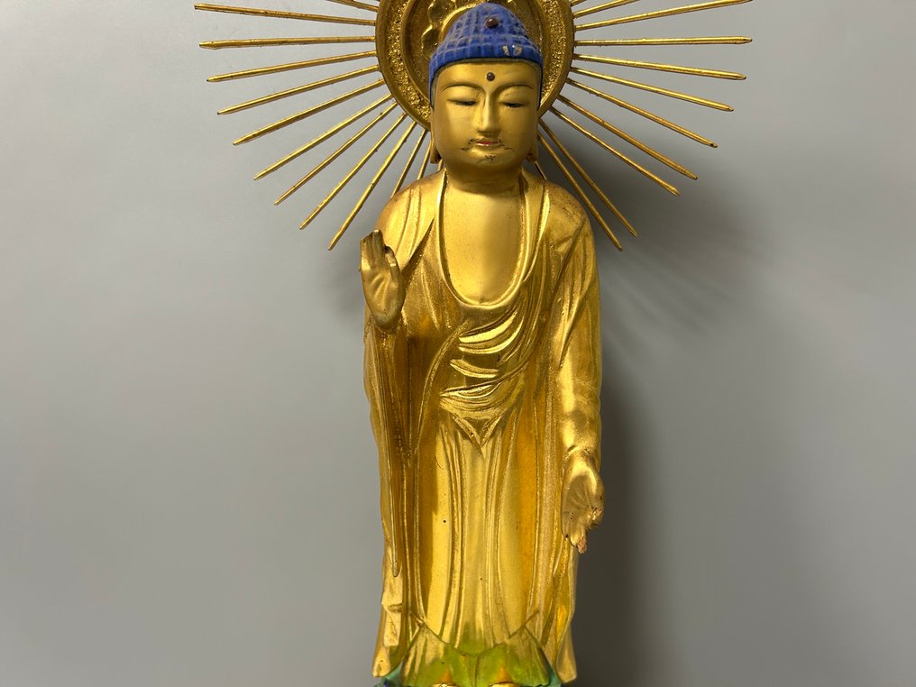 Extra-large(55cm) Gilded wooden sculptured  Amida Nyorai statue standing on lotus base - Άγαλμα Ξύλο - Ιαπωνία #1.0