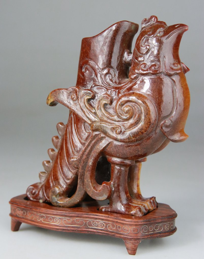 Γλυπτό - Κουκλίτσα - Χιμέρη Ρυθτόν - Γλυπτό - Βάση από ξύλο - Oeil de Tigre - Κίνα - 20th century #4.3