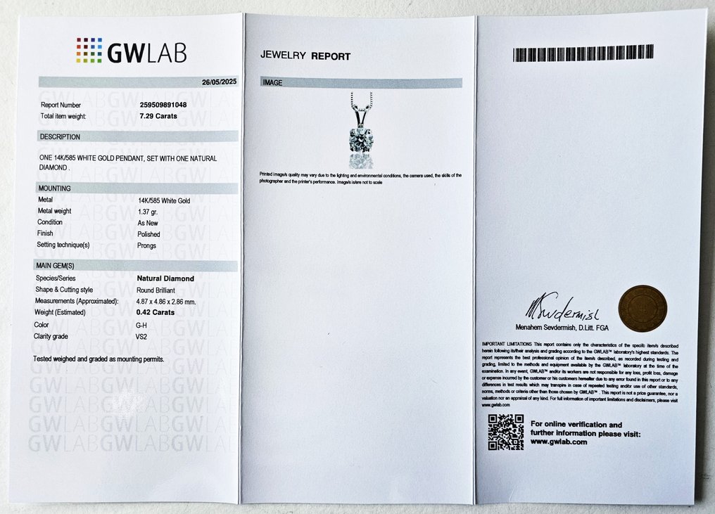 Kaulakoru riipuksella - 14 kt. Valkokulta - 0.42ct. tw. Timantti (Luonnollinen) #2.1