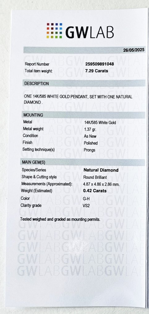 Kaulakoru riipuksella - 14 kt. Valkokulta - 0.42ct. tw. Timantti (Luonnollinen) #3.2