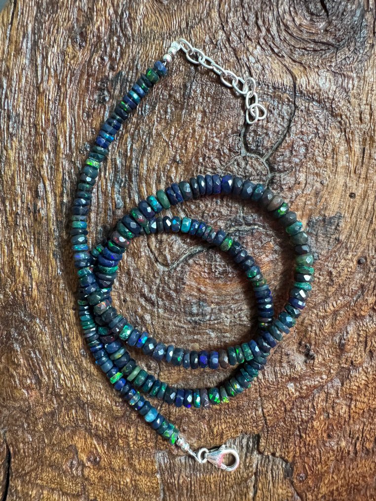 来自埃塞俄比亚的自然黑色不规则切割蛋白石项链 + 925银。52.90克拉 珠宝- 10.58 g - (1) #4.3