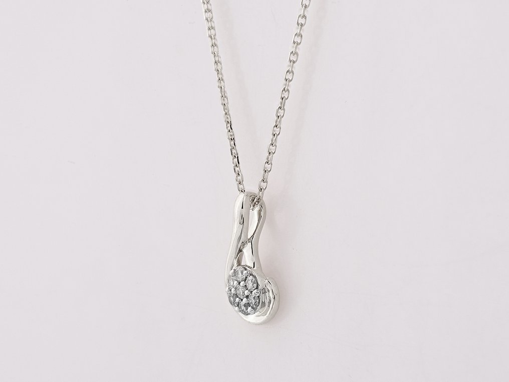 Κολιέ με μενταγιόν - 14 καράτια Λευκός χρυσός -  0.11ct. tw. Διαμάντι (Φυσικό)  #1.0