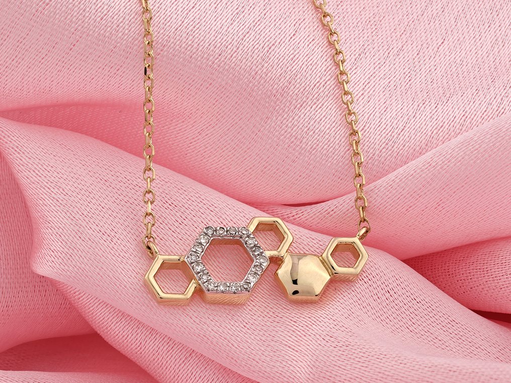 吊坠项链 - 14K包金 黄金 -  0.04ct. tw. 钻石 (天然)  #1.0