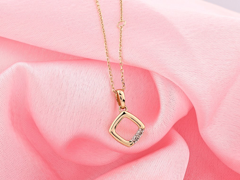 吊坠项链 - 14K包金 黄金 - 0.04ct. tw. 钻石 (天然) #3.2