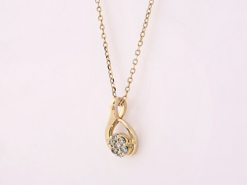 Collier avec pendentif - 14 carats Or jaune -  0.11ct. tw. Diamant (Naturelle)  #2.1