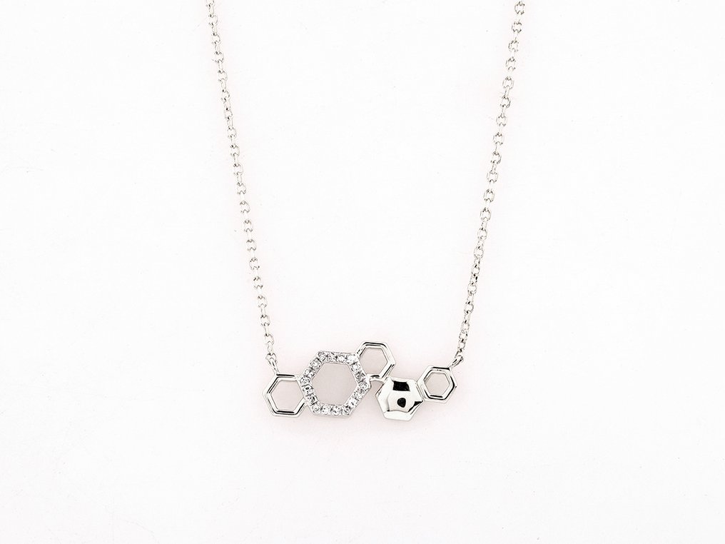 Κολιέ με μενταγιόν - 14 καράτια Λευκός χρυσός - 0.04ct. tw. Διαμάντι (Φυσικό) #1.0