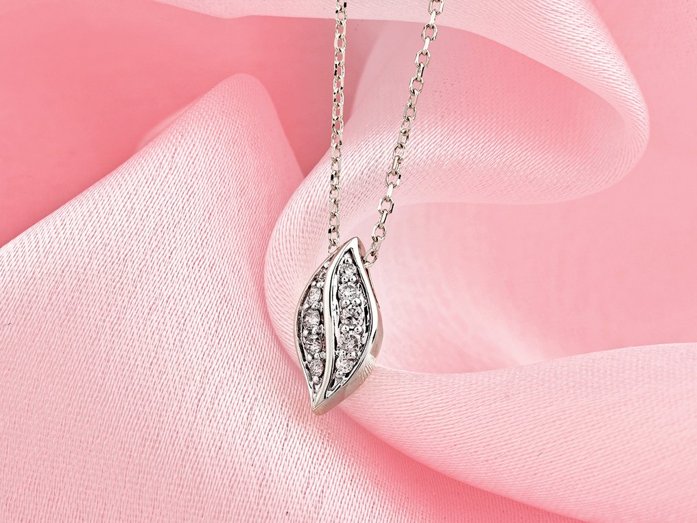 没有保留价 - 吊坠项链 - 14K包金 白金 - 0.11ct. tw. 钻石 (天然) #1.0