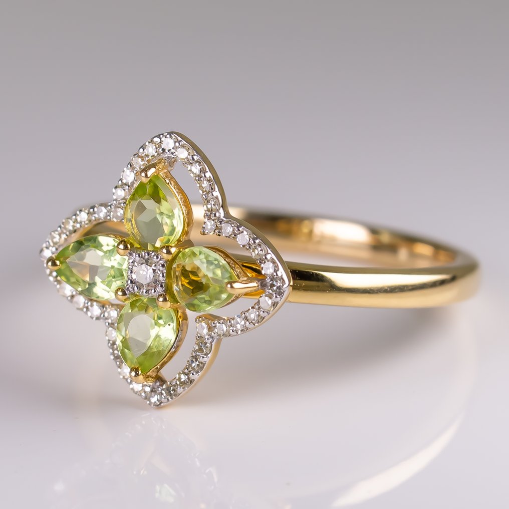 Δαχτυλίδι - 14 καράτια Κίτρινο χρυσό Περίδοτο - Διαμάντι #2.1