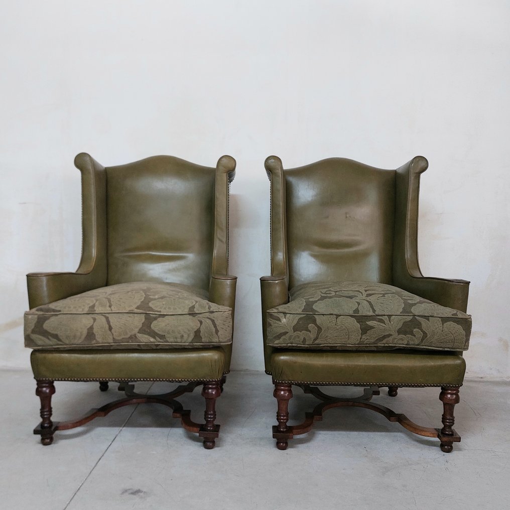 chesterfield style - Fåtölj (2) - Läder, Trä - Chesterfield bergere #1.0