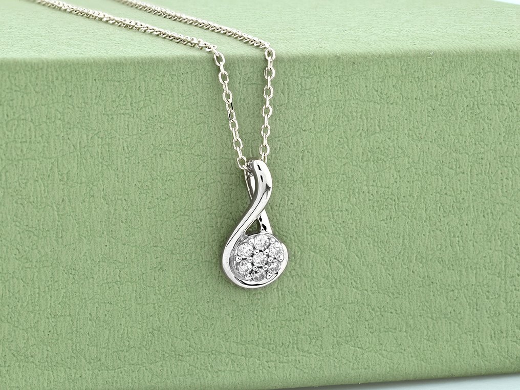 Κολιέ με μενταγιόν - 14 καράτια Λευκός χρυσός -  0.11ct. tw. Διαμάντι (Φυσικό)  #4.3